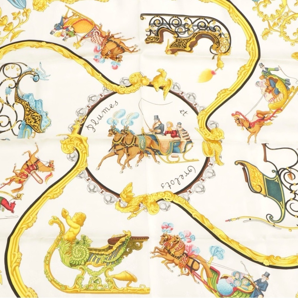 Hermes Plumes et Grelots J. Abadie Vintage Silk Carre 90 Scarf with Box - Picture 2 of 8